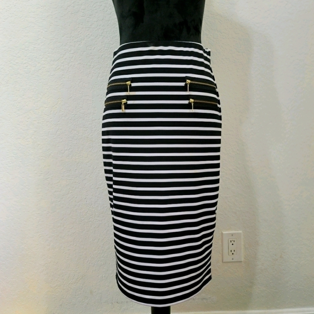 Grace Elements Skirt Black White Stripe Pencil Str